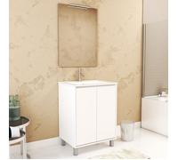 Pack Meuble Salle de Bains 60 cm Blanc 2 Portes, Vasque, Miroir 60x80 et Réglette Led - XENOS