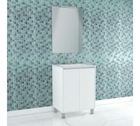 Pack Meuble Salle de Bains 60cm Blanc 2 Portes, Vasque, Miroir 60x80 et réglette Led - XENOS