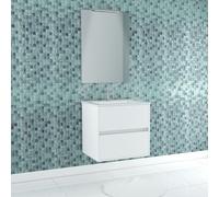 Pack Meuble Salle de Bains 60cm Blanc 2 Tiroirs, Vasque, Miroir 60x80 et réglette Led - XENOS