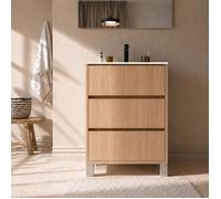 Pack Meuble Salle de Bains 70cm Chêne Clair 3 tiroirs avec Vasque Céramique Blanche - XENOS