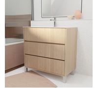 Pack Meuble Salle de Bains 80 cm Chêne Clair, 3 tiroirs avec Vasque Céramique - XENOS