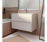 Pack Meuble Salle de Bains 80 cm Laqué Blanc, 2 tiroirs avec Vasque Céramique - XENOS