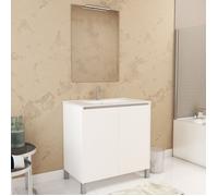 Pack Meuble Salle de Bains 80cm Blanc 2 Portes, Vasque, Miroir 60x80 et réglette Led - XENOS