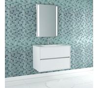 Pack Meuble Salle de Bains 80cm Blanc 2 Tiroirs, Vasque, Miroir 60x80 à Leds intégrées - XENOS