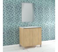 Pack Meuble Salle de Bains 80cm Chêne Clair 2 Portes, Vasque, Miroir 60x80 et réglette Led - XENOS Multicolore