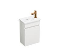 Pack meuble suspendu lave-mains Joline blanc mat + Robinet lave-mains eau froide Duravit Wave bronze brossé