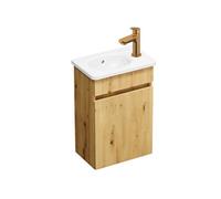 Pack meuble suspendu lave-mains Joline chêne + Robinet lave-mains eau froide Duravit Wave bronze brossé
