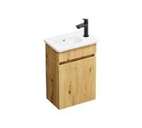 Pack meuble suspendu lave-mains Joline chêne + Robinet lave-mains eau froide Duravit Wave noir mat
