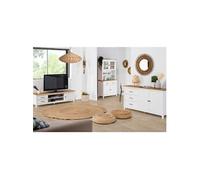 Pack Meuble TV + Buffet Haut + Buffet Bas 2 Portes en Bois Ciré et Blanc - TINA -