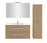 Pack meuble vasque 100 cm Ola up chêne + colonne + miroir + spot