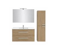 Pack meuble vasque 100 cm Ola up chêne + colonne + miroir + spot