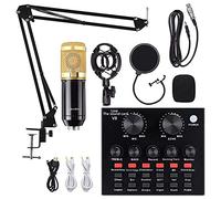 Pack Microphone à condensateur Haut de Gamme pour podcasts et Studio : Comprend Une Carte Son, Une Suspension Antichoc, Un Bras articulé et Un Filtre Anti-Pop d