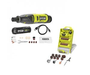 Pack mini-outil RRT4-120GA15 + coffret 37 accessoires RAR800K-37 + batterie 4V 2,0Ah + coffret 15 accessoires RYOBI