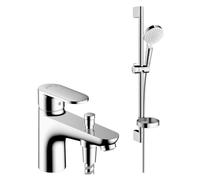Pack mitigeur baignoire mécanique monotrou HANSGROHE Vernis Blend chromé + Ensemble de douche Crometta 2 jets blanc/chromé