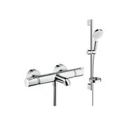 Pack mitigeur baignoire thermostatique Ecostat Comfort chromé + Ensemble de douche Crometta 2 jets blanc/chromé