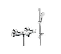 Pack mitigeur baignoire thermostatique Ecostat Universal chromé + Ensemble de douche Crometta 2 jets blanc/chromé