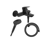 Pack mitigeur bain douche Logis + Flexible Designflex + Pommeau HANSGROHE Vernis Blend 100 Vario noir mat