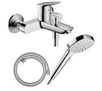 Pack mitigeur bain douche mécanique HANSGROHE Logis + Flexible Designflex + Pommeau Croma Select E EcoSmart blanc/chromé chrome