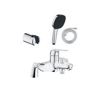 Pack mitigeur bain douche mécanique Swift + douchette carré 2 jets + flexible + support