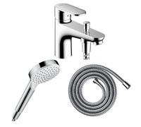 Pack mitigeur bain douche monotrou Vernis Blend + Flexible Metaflex + Pommeau HANSGROHE Crometta blanc/chromé