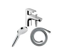 Pack mitigeur bain douche monotrou Vernis Blend + Flexible Isiflex + Pommeau HANSGROHE Crometta blanc/chromé