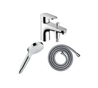 Pack mitigeur bain douche monotrou Vernis Blend + Flexible Metaflex + Pommeau HANSGROHE Crometta blanc/chromé