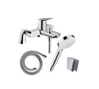 Pack mitigeur bain mécanique Logis + Pommeau Crometta EcoSmart + Flexible Isiflex + Support et colonnettes Chromé