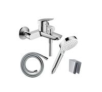 Pack mitigeur bain mécanique mural Logis + Pommeau Crometta EcoSmart + Flexible Isiflex + Support Chromé