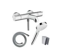 Pack mitigeur bain thermostatique Ecostat 1001 + Pommeau Crometta EcoSmart + Flexible Isiflex + Support Chromé