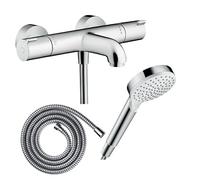 Pack mitigeur bain thermostatique HANSGROHE Ecostat 1001CL + Flexible Metaflex + Pommeau Vernis Blend 100 EcoSmart 1jet chromé