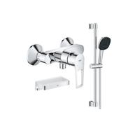 Pack mitigeur douche mécanique StartLoop + Ensemble de douche 2 jets avec barre + Panier douche