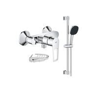 Pack mitigeur douche mécanique StartLoop + Ensemble de douche 2 jets avec barre + Panier porte-savon