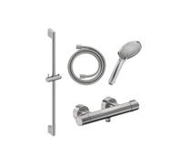 Pack mitigeur douche thermostatique 1000 + Barre 90 cm + Pommeau 3 jets + Flexible 160 cm Inox brossé