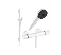 Pack mitigeur douche thermostatique Ecostat Comfort + Barre Unica + flexible + Pommeau Pulsify Select 3 jets blanc mat