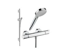 Pack mitigeur douche thermostatique Ecostat Comfort + Barre Unica S Puro + flexible + Pommeau Vernis Blend Vario chromé