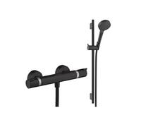 Pack mitigeur douche thermostatique Ecostat Comfort + Ensemble pommeau Vernis Blend EcoSmart 2 jets avec barre noir mat