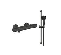 Pack mitigeur douche thermostatique Precision Start noir mat + ensemble GROHE Vitalio Start avec barre + support + pommeau