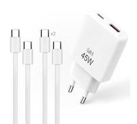Pack Mobilité 45W GaN : Chargeur Rapide Double Port + Lot de 2 Câbles USB-C 1m Nylon Tressé - pour iPhone 16/15, MacBook, Samsung, iPad - Solution Charge Bureau et Voyage - Blanc