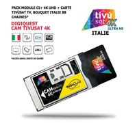 TIVUSAT 4K UHD Black Card & EasyMouse 4K Ultra HD SmartCam de DIGIQuest - UHD CI + Module incluant 4K UHD activé, chaînes Italiennes HD/4K Via Satellite Eutelsat HotBird 13.0 ° Est Noir