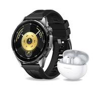 PACK MONTRE CONNECTÉE HUAWEI WATCH GT6 46 MM BLUETOOTH NOIR AVEC BRACELET FLUOROÉLASTOMÈRE NOIR + ECOUTEURS FREEBUDS 6I BLAN