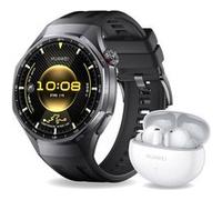 Pack Montre connectée Huawei Watch GT6 Pro 46 mm Bluetooth Titane noir avec bracelet fluoroélastomère Noir + Ecouteurs FreeBuds 6i Blanc A