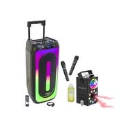 Pack MOOVING SOUND - Enceinte Bluetooth Portable 1000W USB SD AUX 2 Micros - Machine Fumée