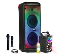 Pack MOOVING SOUND - Enceinte Karaoké Nomade 600W USB Bluetooth SD - 2 Micros - Machine Fumée LED FOGGY-ASTRO Anniversaire Cadeau