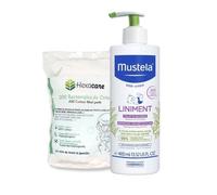 Pack Mustela Liniment Bébé 400 ml et 200 cotons 8x10 cm - Change dès la Naissance - 99 % d’Origine Naturelle - Hypoallergénique