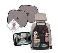 Pack Naissance EZIMOOV : Miroir 360°, Organisateur XL, Pare-soleils UV, et Sticker Bébé à Bord en Plastique recyclé, pour Voyager en Toute sécurité avec bébé.