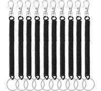 Pack Of 10 Retractable Coil Spring Keychain With Lobster Clasp,Elastic Mobile Phone Safety Lanyard,Carabiner For Mobile Phone,Black,Each,Black