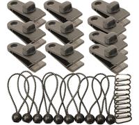 Pack Of 10 Tarpaulin Fixing Clips With 10 Elastic Cord With Ball,10 Carabiner Clips For Awning,Locking Clips,Tarp Clips,Tarp Clips,Plastic Linoleum Tent Cloth