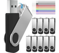 Pack of 10 USB Flash Drives 256 MB Small Capacity 10 Piece Rotating USB Flash Disk Pendrives ¿ Black USB 2.0 Memory Stick with Strings