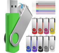 Pack of 10 USB Flash Drives 32 GB USB Flash Drives Storage Rotating Memory Disk Stick PenDrive Multi Colours 32 GB with Strings