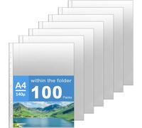 Pack Of 100 A4 Perforated Plastic Pockets-Quality Perforated Pockets-Transparent Perforated-Thickness 0.05 Mm-For Protecting Paper,Documents And Documents